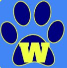 The letter W inside a blue paw print.